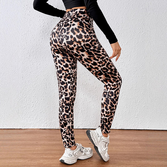 Leopard Print Cashmere Leggings High Waist Slimming And Velvet Padded Warm Side Pocket by DERILUJA LLC
