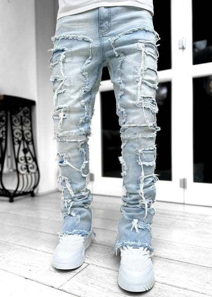 Fashion Stretch Patch Denim Straight-leg Pants