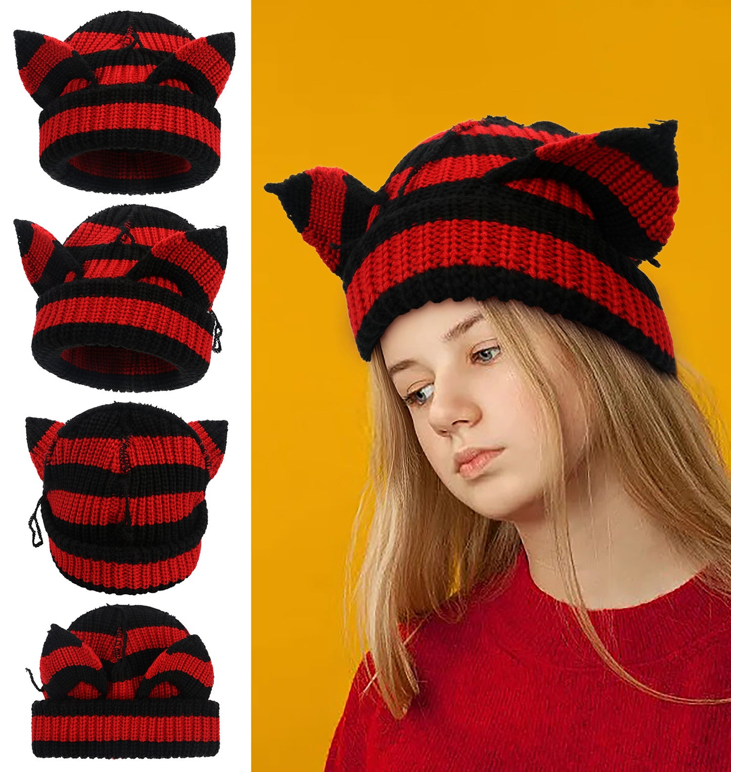 Devil Ears Thickened All Acrylic Knitted Hat by My Store