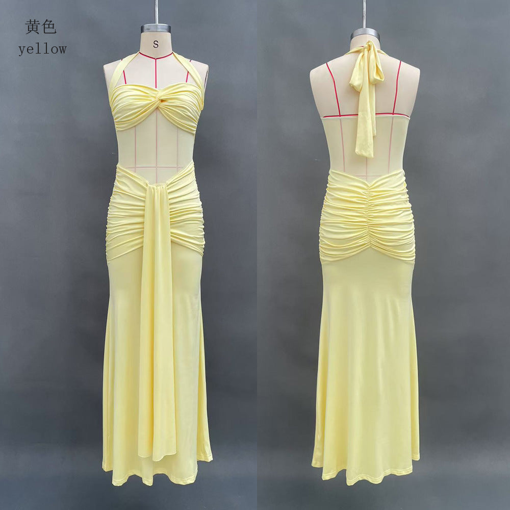 Amazon Cross-Border 2026 New European And American Style Ruched Women's Long Dress, Fashionable And Sexy Backless Bodycon Dress by DERILUJA LLC
