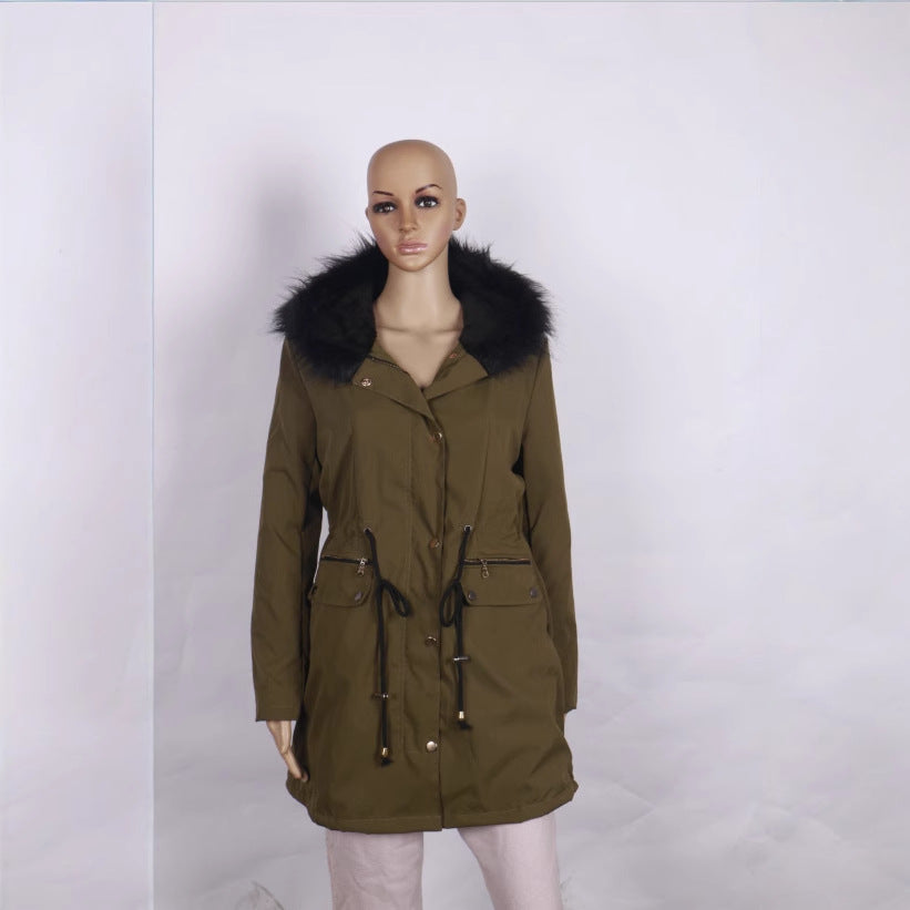 Women's Plush Hooded Parkas Winter Warm Thick Zip-up Jackets Casual Mid-length Solid Buckle Pockets Coat Outerwear Clothing by DERILUJA LLC
