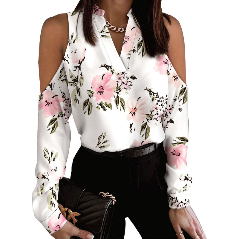 Long Sleeve Off-shoulder Long Sleeve Printed Shirt by DERILUJA LLC
