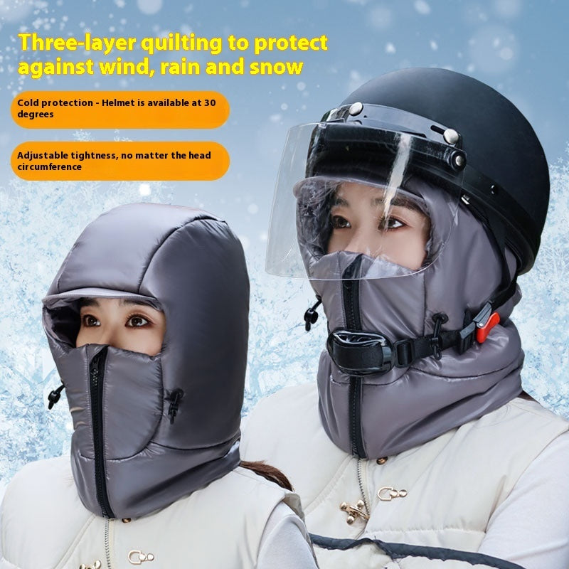 Winter Warm Hat Female Cycling Electric Car Face Care Ear Protection Scarf by DERILUJA LLC