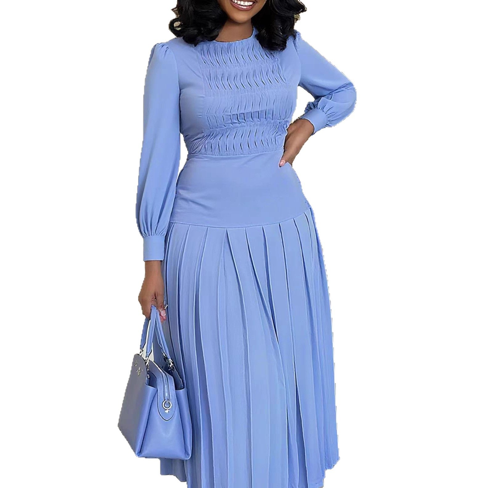 Fashionable Long-Sleeve Solid-Color Dress For Women by DERILUJA LLC
