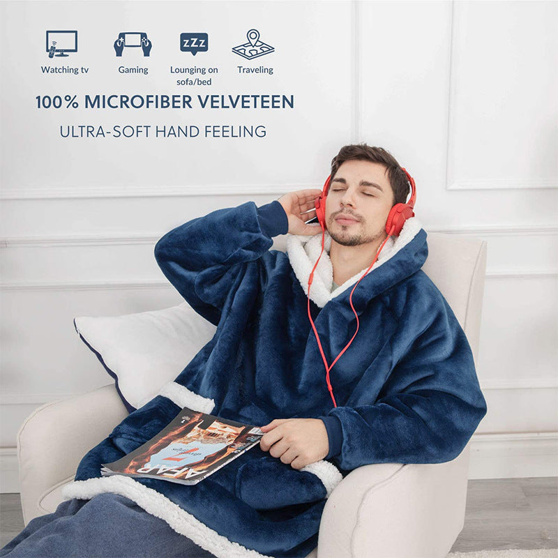 Winter TV Hoodie Blanket Winter Warm Home Clothes Women Men Oversized Pullover With Pockets by DERILUJA LLC