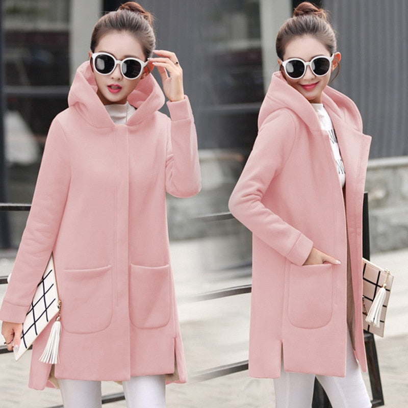 Fleece Long Hooded Coats women jacket