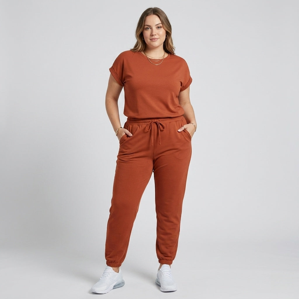 Womens Cross-Border Foreign Trade Fashion Casual Women's Clothing Hot-Selling Solid Color Round Neck Top Pocket Pants Set In Stock by DERILUJA LLC