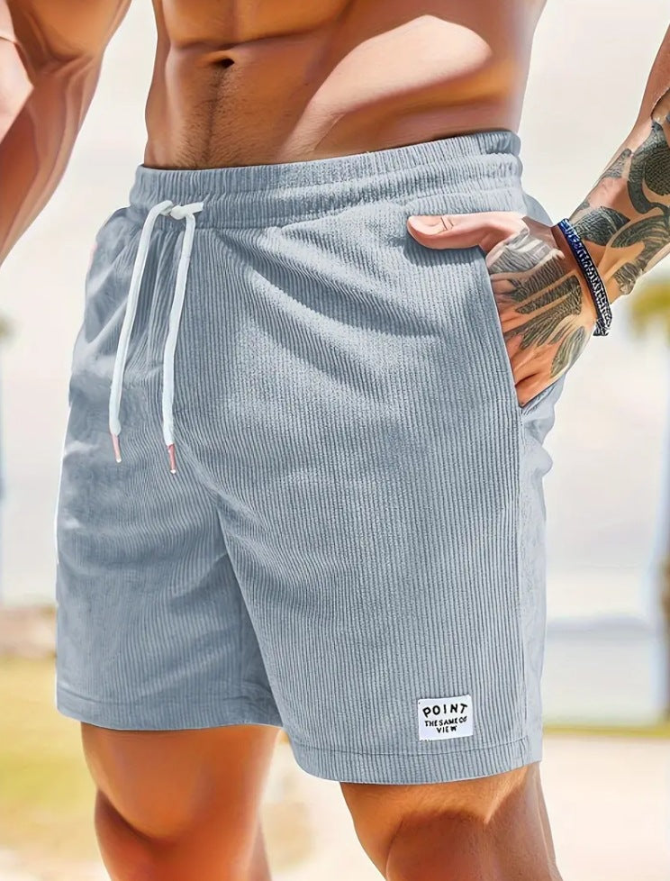 Lace-up Drawstring Shorts Summer Corduroy Sports Short Pants Mens Clothing by DERILUJA LLC