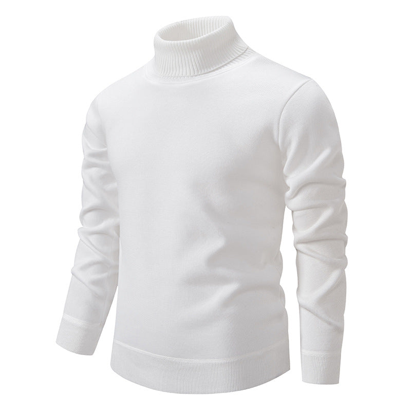 Men's Turtleneck Pullover Sweater Fashion Solid Color Fleece Lined Knitted Long-sleeved Top Clothing by DERILUJA LLC