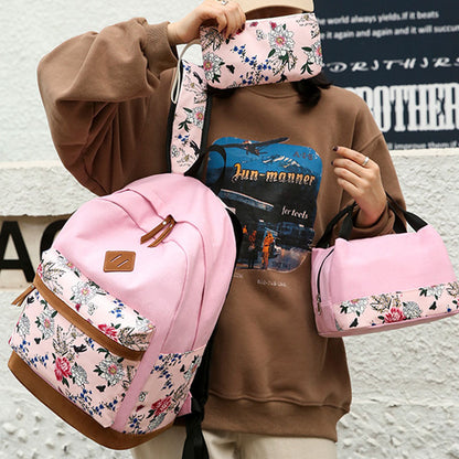 Floral Bags 3pcs Schoolbag Backpack Lunch Bag And Wallets