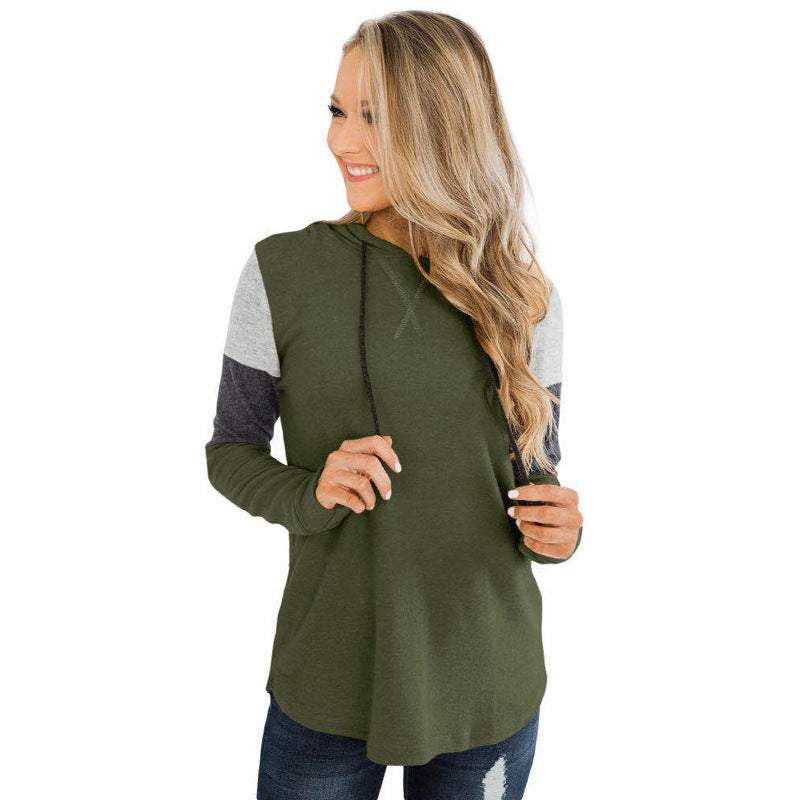 Top Loose Design Hoodie Long-sleeved Contrast Sweater by Badon Shop LLC