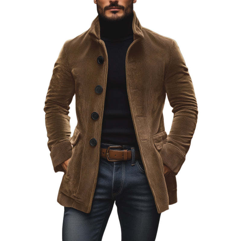 Men's Jacket Winter Stand Collar Button-up Coat Casual Blazer Outerwear Clothing by DERILUJA LLC