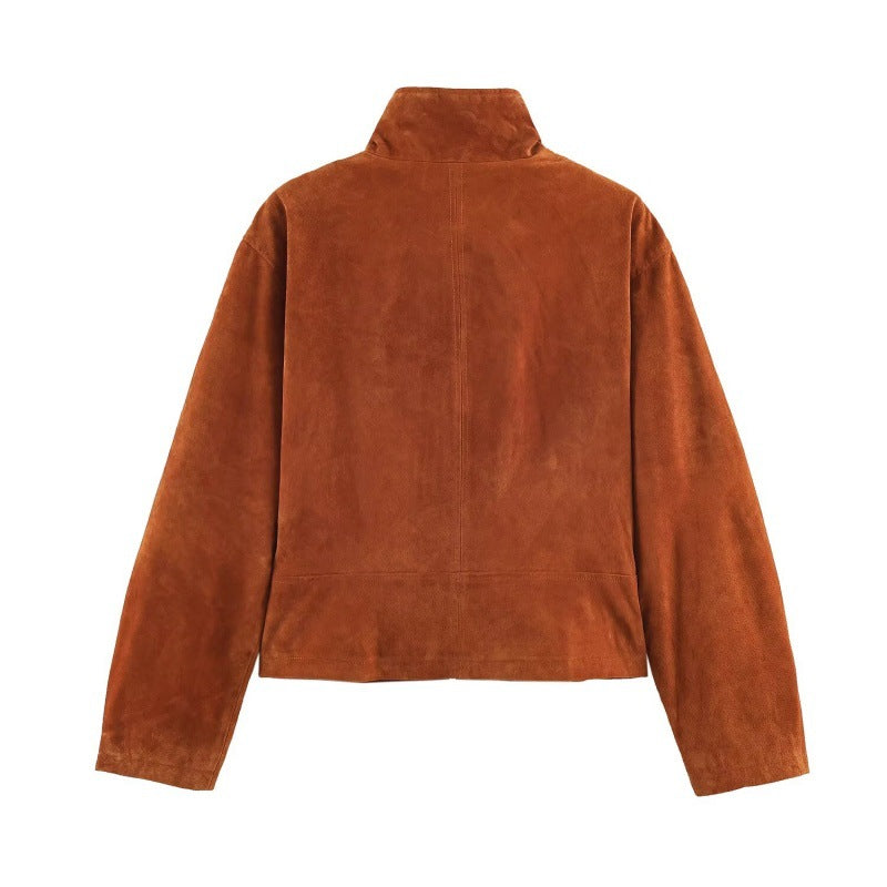 Vintage Leather Stand-collar Flight Jacket by DERILUJA LLC