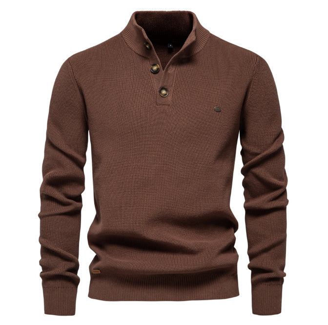 Men's Zipper Stand Collar Knitted Sweater Fashion Slim Solid Color Long Sleeve Half Turtleneck Top Men's Clothing by My Store
