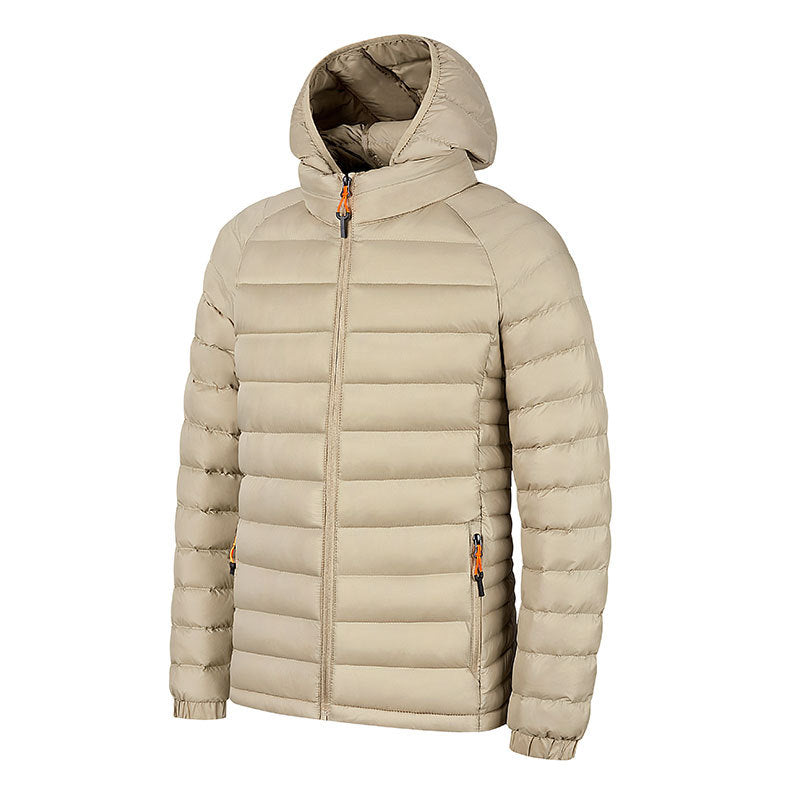 Winter Lightweight Hooded Coat With Pockets Fashion Warm Portable Zipper Jacket For Men Clothing Solid Color Outerwear Tops by DERILUJA LLC