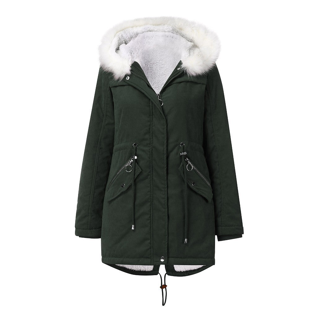 Women's Cotton-padded Coat White Fur Collar Parka by My Store