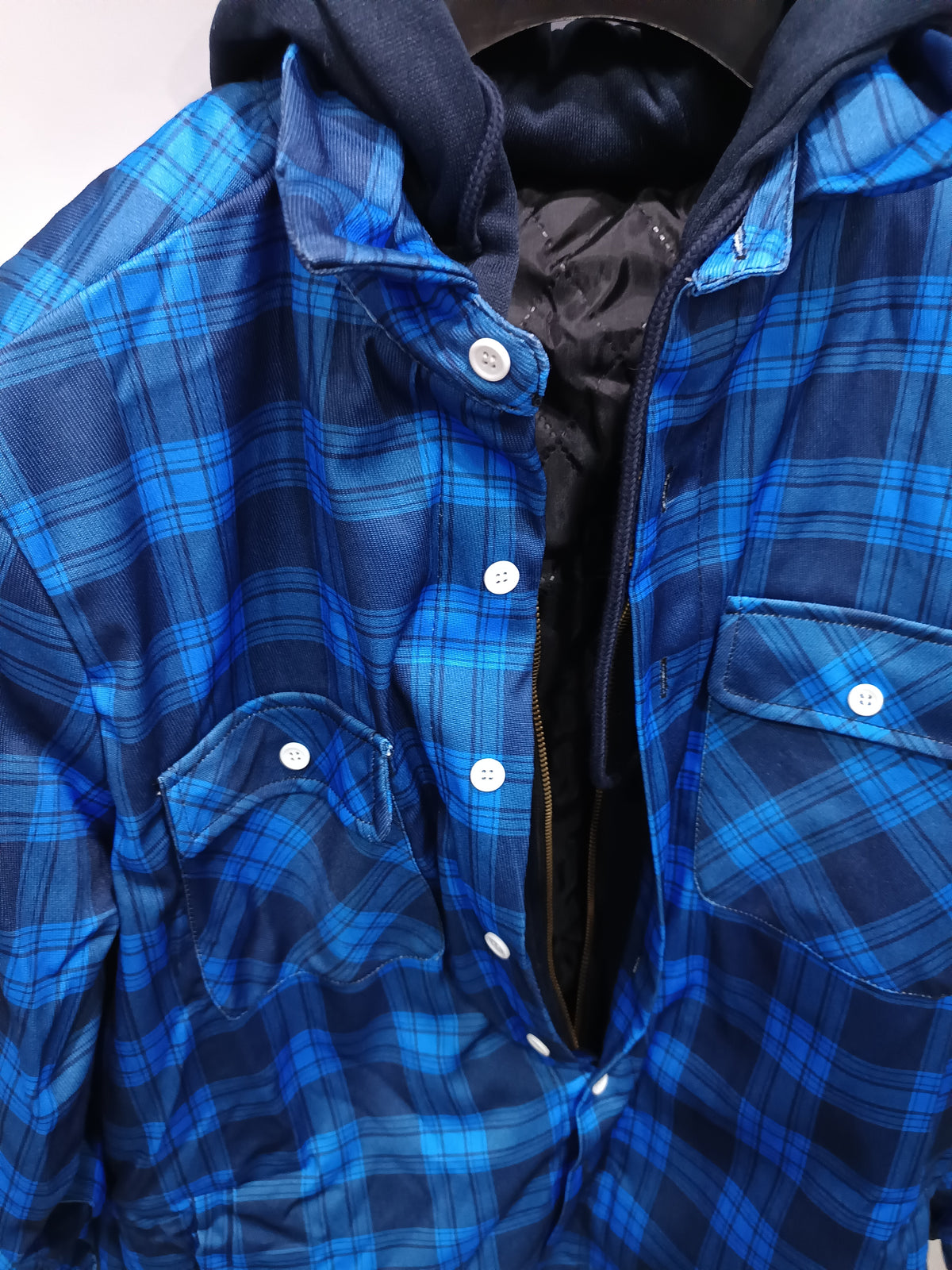 Men's Plaid Hooded Coat Winter Warm Button Zip-up Jacket Fashion Casual Thick Padded Long Sleeves Outerwear Clothing by DERILUJA LLC