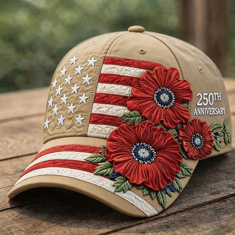 America's 250th Anniversary Rose 3D Printed Baseball Cap For Daily Travel And Independence Day Celebration by DERILUJA LLC