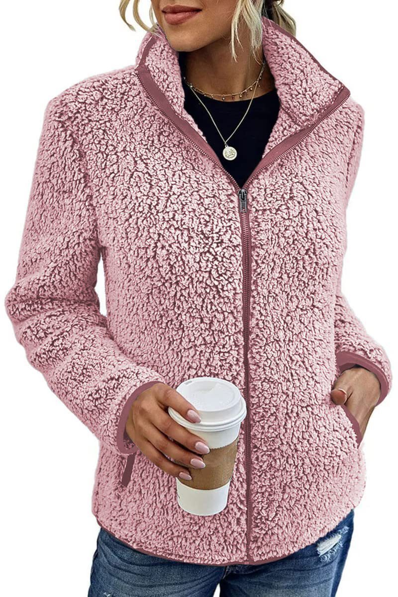 Fall Winter Warm Sweatshirt Stand Collar Solid Color Top Sweater Women's Casual Fashion Long Sleeve Zipper Bubble Velvet Coat Tops by My Store