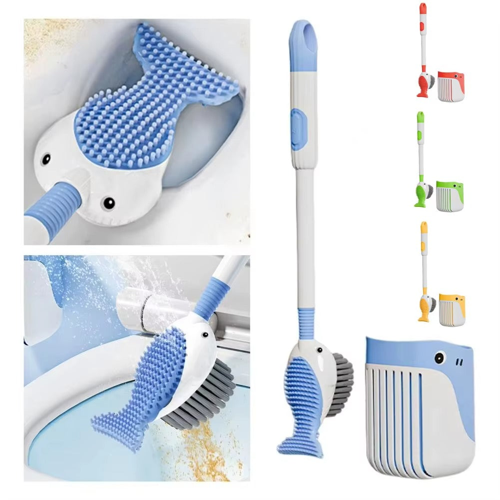 Squirt Whale Toilet Brush 360-Degree Cleaning Brush With Silicone Head Hanging Hole Design Wall-mounted Toilet Brush by DERILUJA LLC