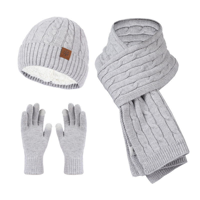 Knitting Hat Scarf And Gloves Three-piece Set by My Store