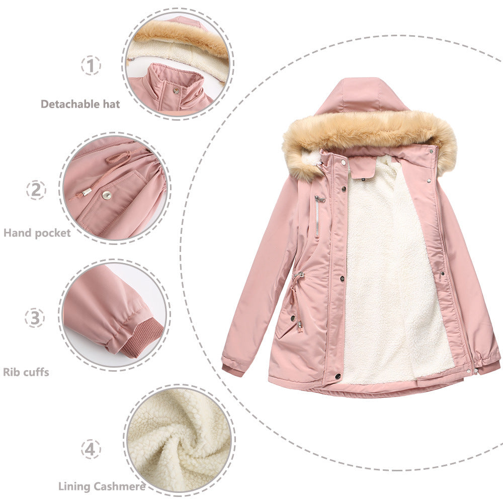 WInter Coat Detachable Hooded Feece Jacket Women by DERILUJA LLC
