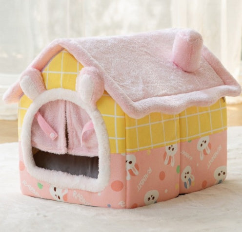 Foldable Dog House Pet Cat Bed Winter Dog Villa Sleep Kennel Removable Nest Warm Enclosed Cave Sofa Pets Supplies by Badon Shop LLC