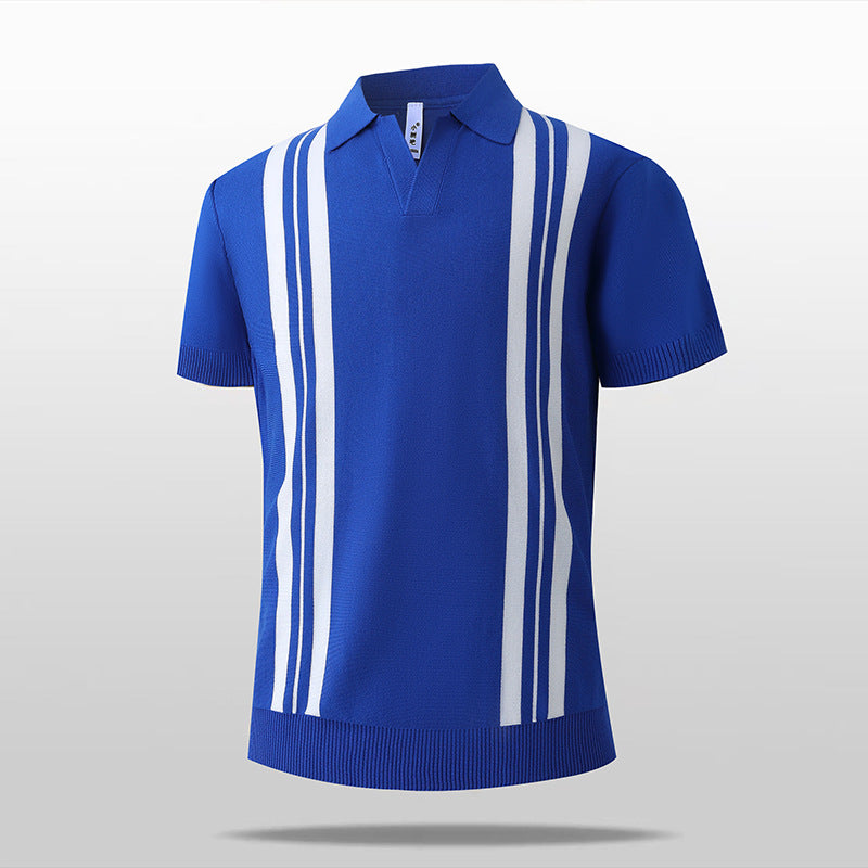 Icy-cool Striped Knitted Short-sleeve Mens Top by DERILUJA LLC