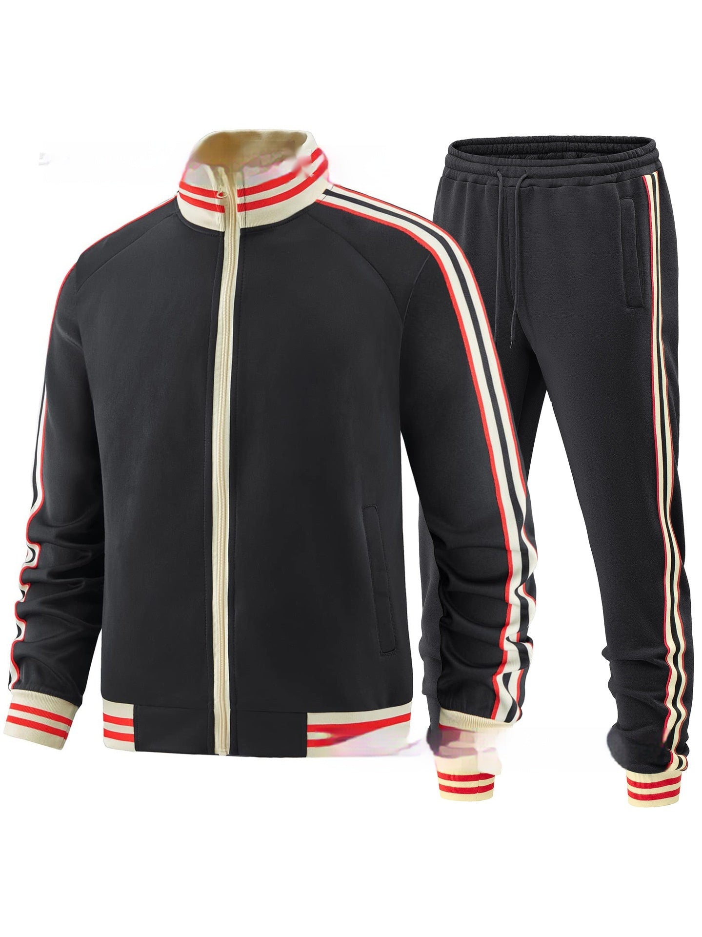 Men's Casual Sports Suit Color Matching Two-piece Set by My Store