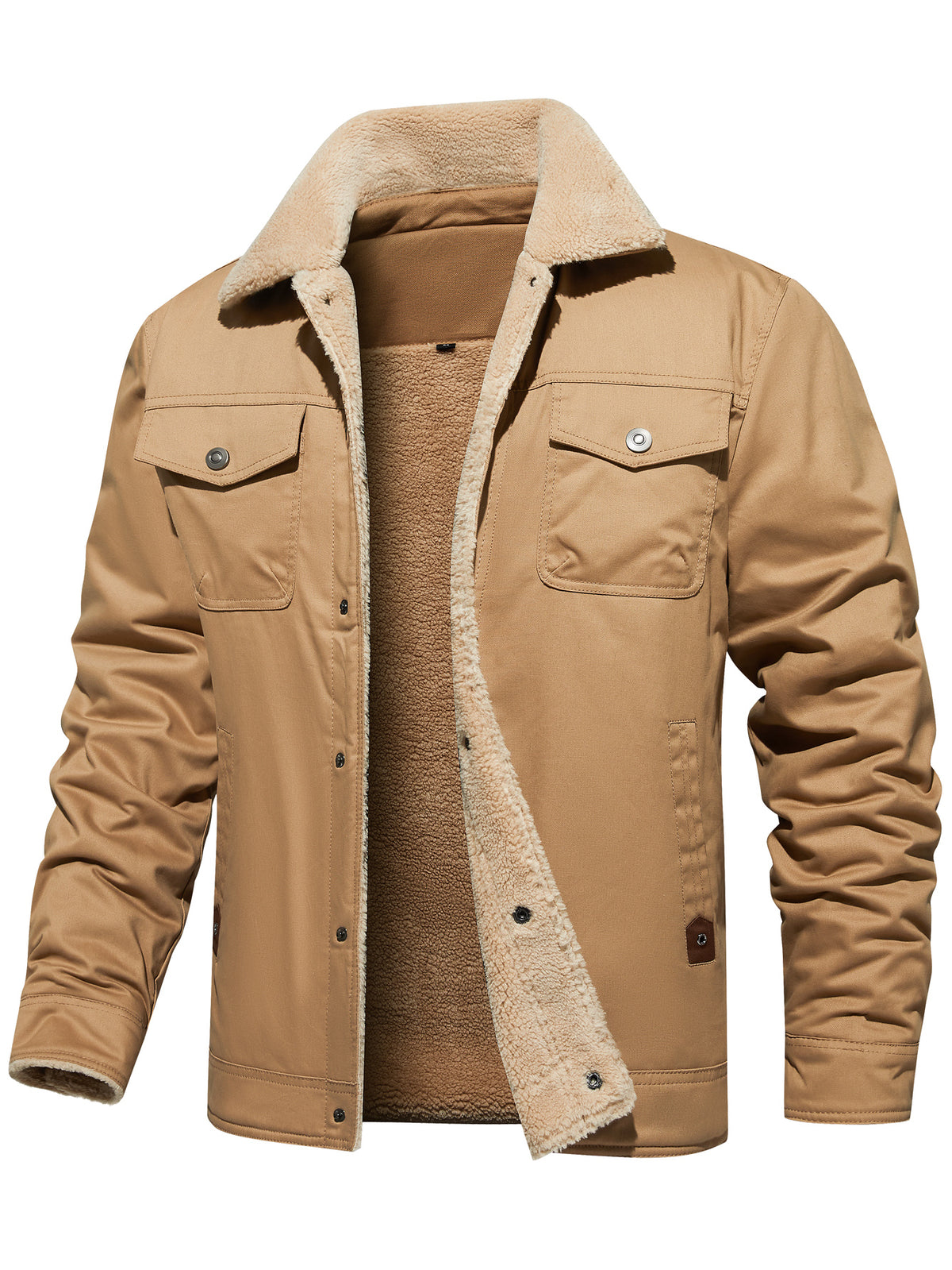 Men's Winter Jacket Lined Sherpa Jacket Warm Trucker Coat Multi Pocket by DERILUJA LLC