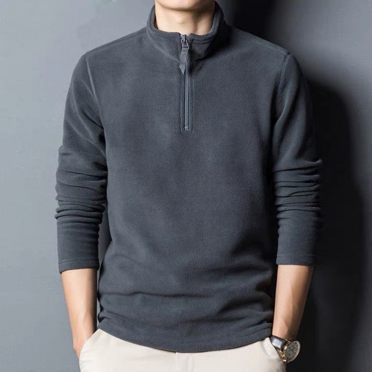 Men's Long-sleeve Mock-neck Fleece Hoodie With Zipperversatile For Winter by DERILUJA LLC