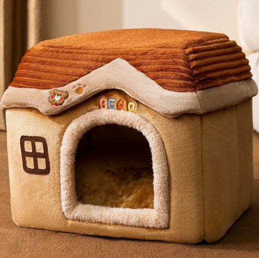 Foldable Dog House Pet Cat Bed Winter Dog Villa Sleep Kennel Removable Nest Warm Enclosed Cave Sofa Pets Supplies by Badon Shop LLC