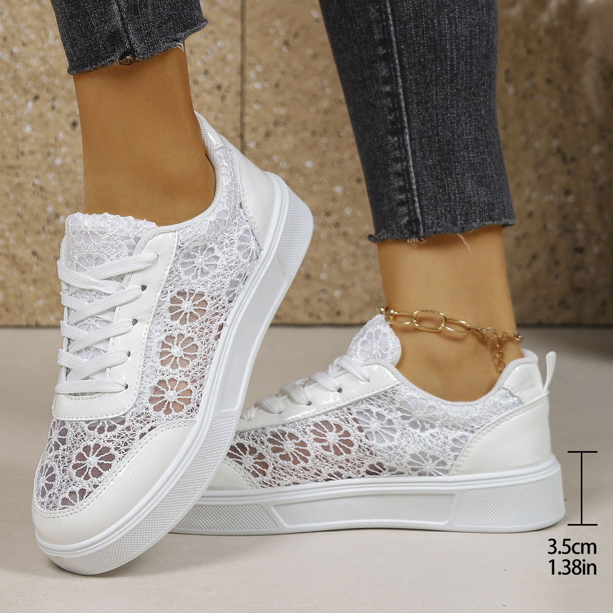 Plus-size Hollowed-out Breathable Thick-soled Casual Lace-up Pumps by DERILUJA LLC