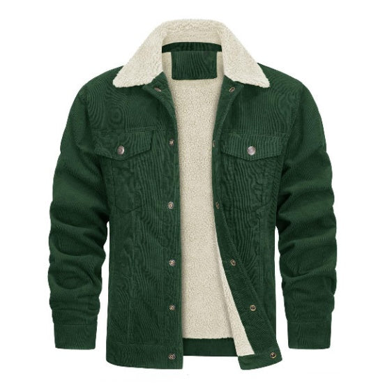 Corduroy Lapel Long Sleeve Plush Jacket Coat by My Store