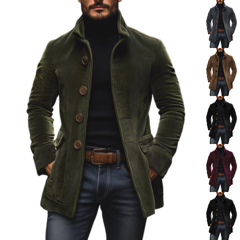 Men's Jacket Winter Stand Collar Button-up Coat Casual Blazer Outerwear Clothing by DERILUJA LLC