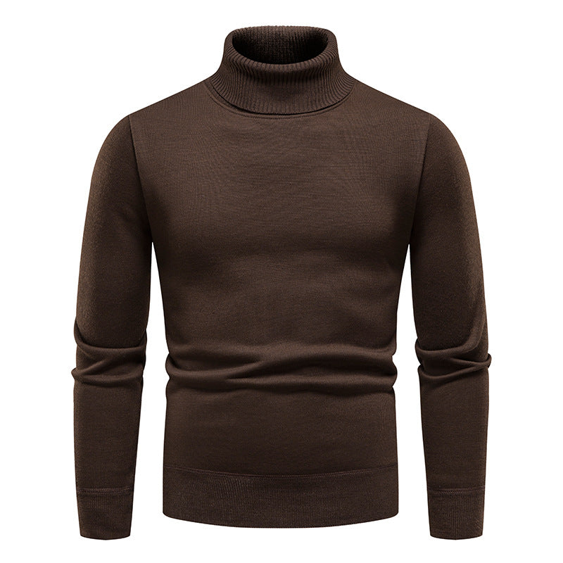 Men's Turtleneck Pullover Sweater Fashion Solid Color Fleece Lined Knitted Long-sleeved Top Clothing by DERILUJA LLC
