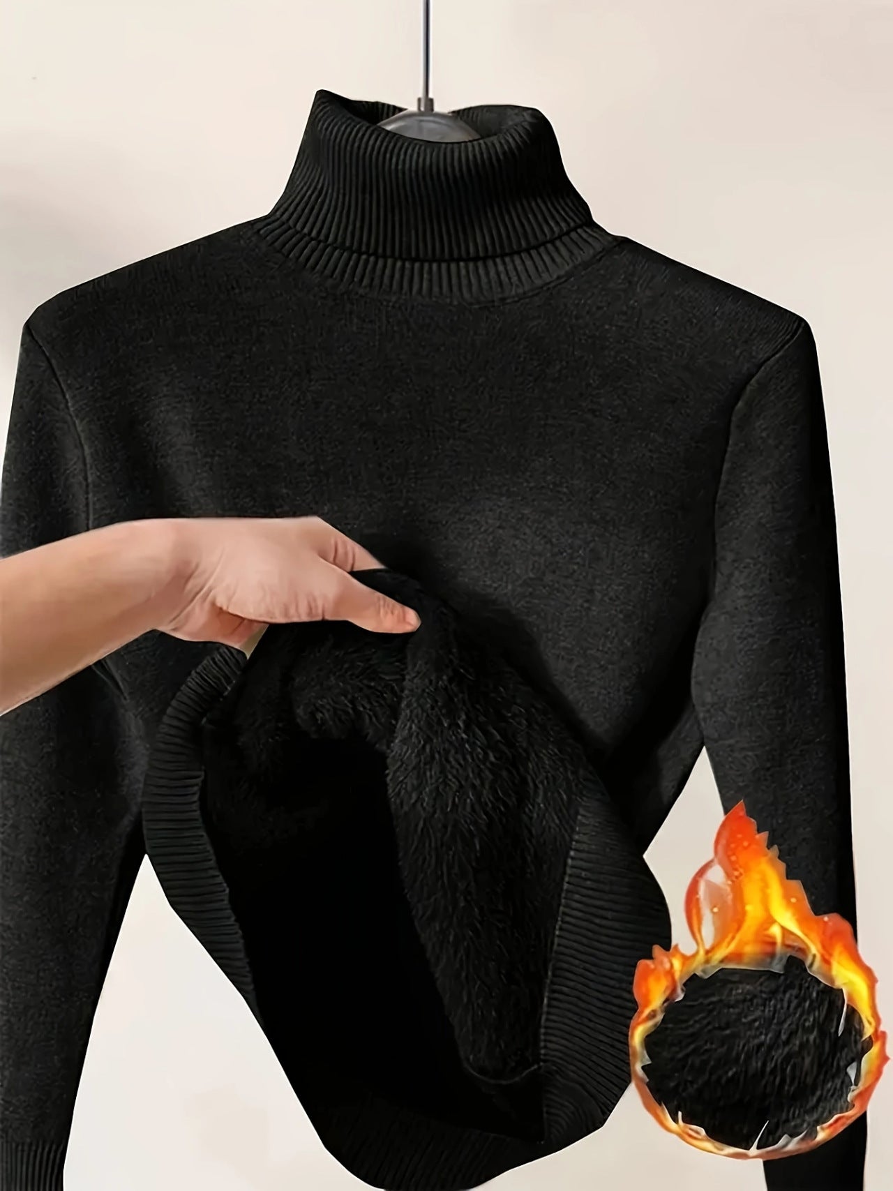 Fleece Turtle Neck Sweater Winter Warm Elegant Thick Knitted Pullover Tops Women's Clothing by DERILUJA LLC