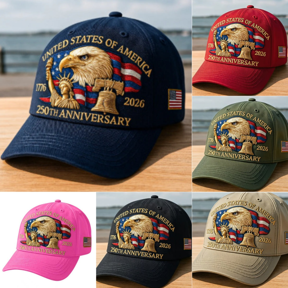 Embroidered American Eagle Head Baseball Cap - America 250th Anniversary Commemorative Design - Cotton Blend Adjustable Snapback Hat For Men And Women by DERILUJA LLC