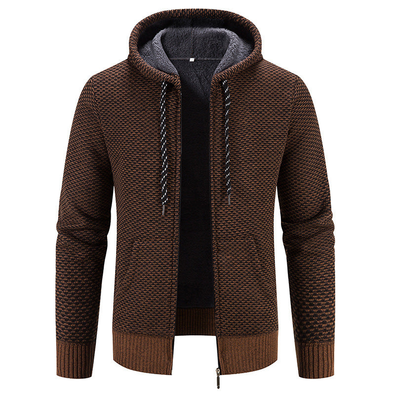 Winter Coat Zipper Closure Solid Color Long Sleeves Drawstring With Hat Keep Warm Casual Thicken Plush Sweater Coat For Daily by DERILUJA LLC
