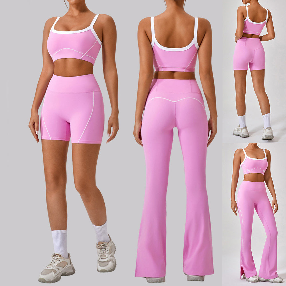 Outdoor Sports Yoga Suits Women's Spaghetti Strap Contrast Color Fitness Set Outfits by My Store