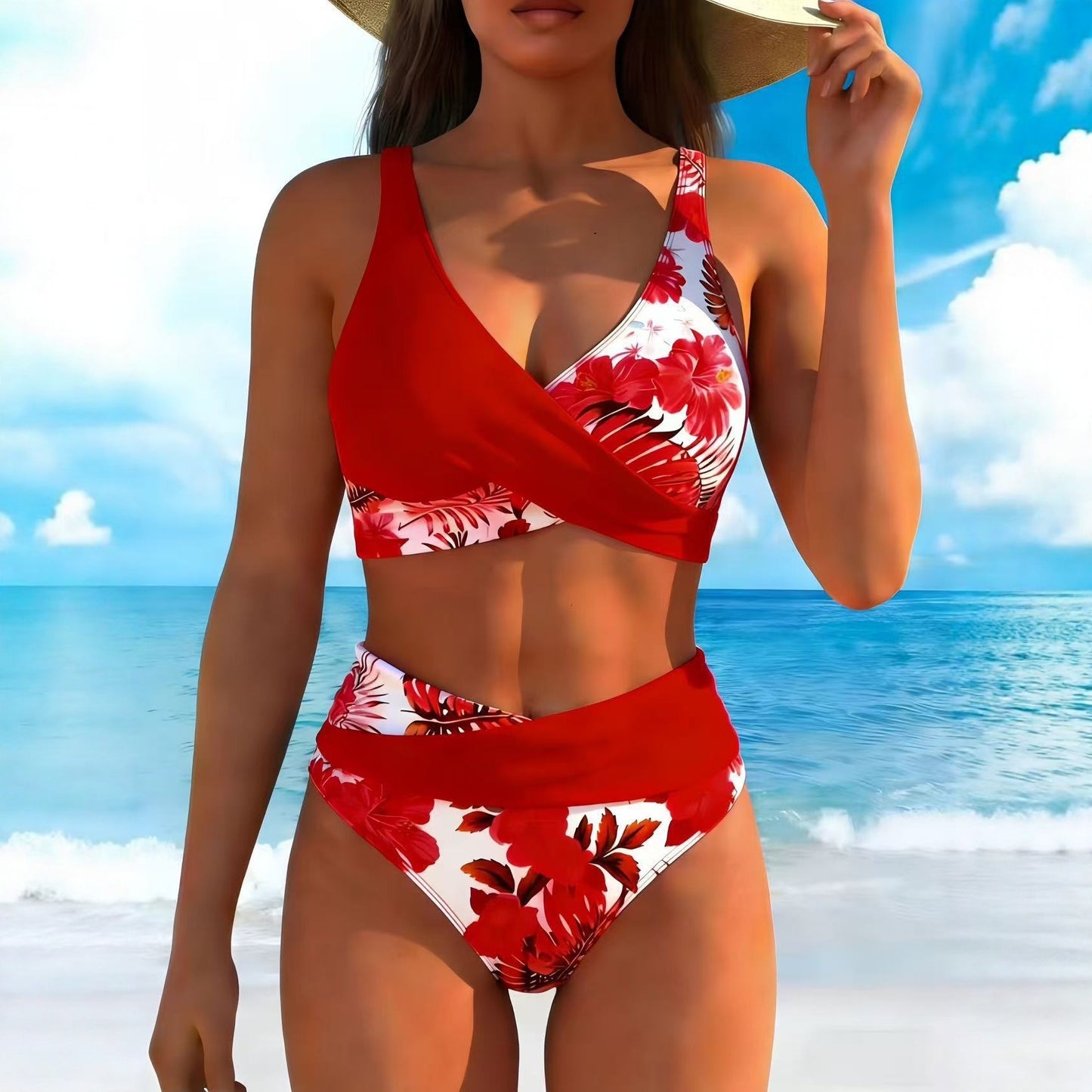 Women's Floral Print Bikini Casual Set by DERILUJA LLC