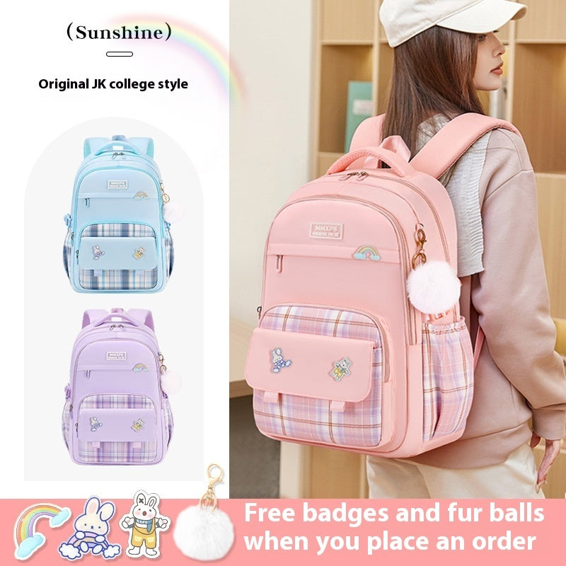 Primary School Student Schoolbag Girls' Plaid Backpack by DERILUJA LLC
