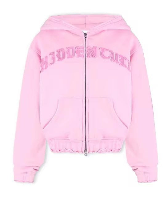 Ins Letter Sports Suit Zip-up Hooded Cropped Sweatshirt Top And Loose Drawstring Trousers Fashion Womens Clothing by DERILUJA LLC