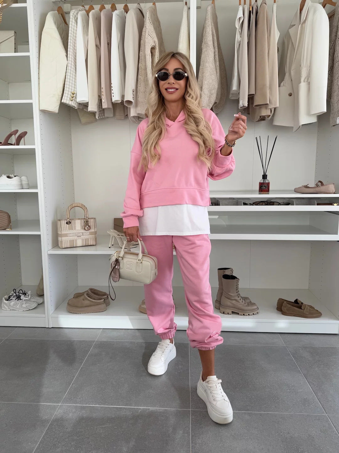 Hooded Sweatshirt Suit Loose Long Sleeve False Two-piece Tops And Jogger Sports Trousers Casual Spots Set For Women's Clothing by My Store