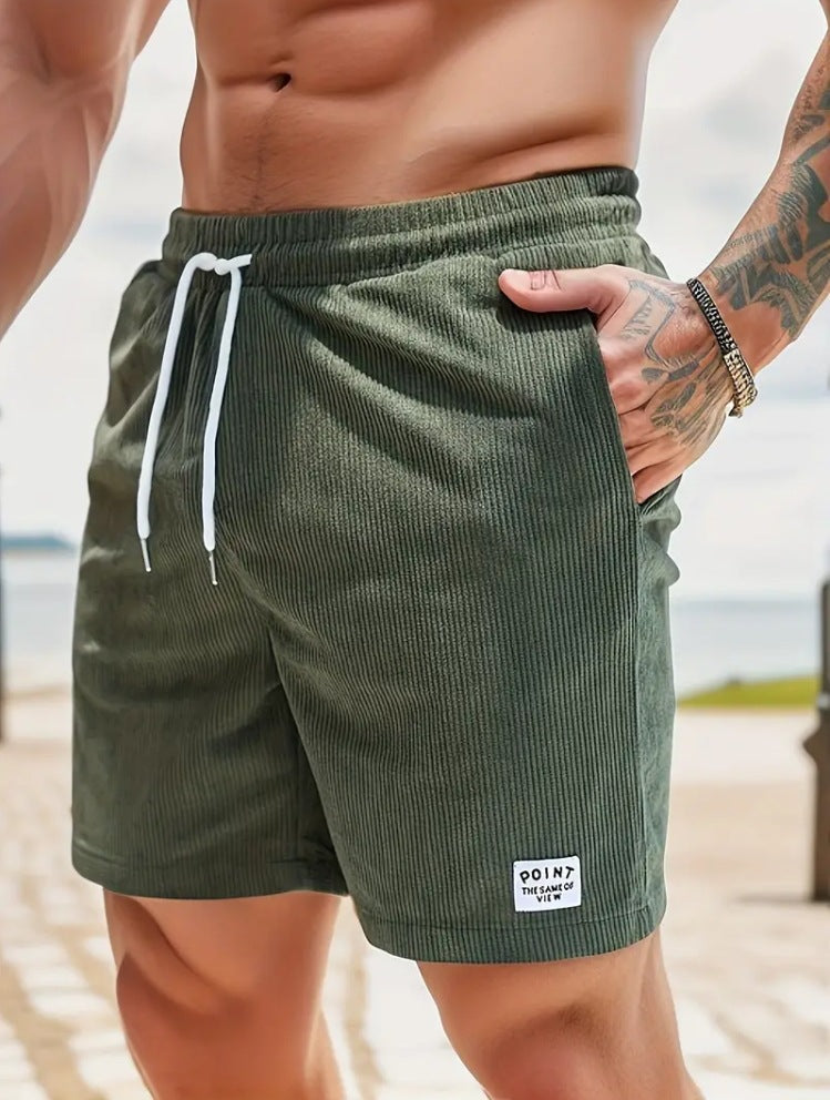 Lace-up Drawstring Shorts Summer Corduroy Sports Short Pants Mens Clothing by DERILUJA LLC
