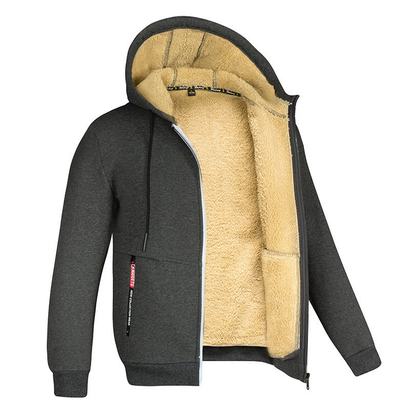 Hooded Fleece Plus Thick Lamb Fleece Cardigan Sweater by My Store