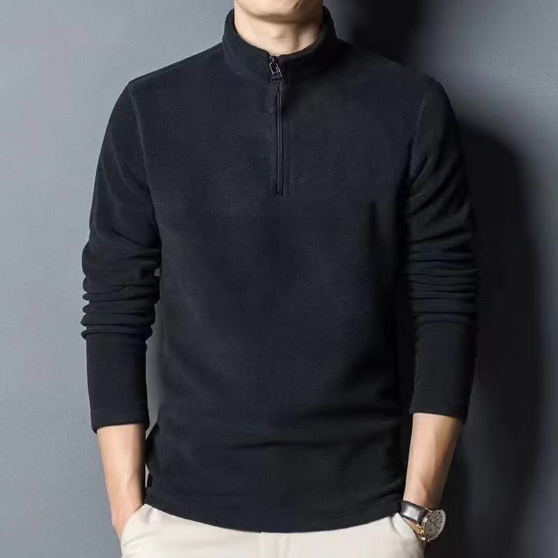 Men's Long-sleeve Mock-neck Fleece Hoodie With Zipperversatile For Winter by DERILUJA LLC