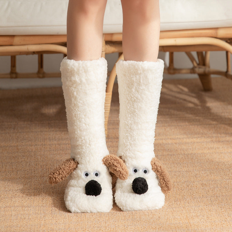 Cute Cartoon Dog Floor Socks Winter Warm Non-slip Plush Socks For Women by My Store