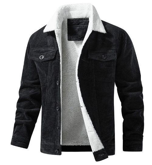 Corduroy Lapel Long Sleeve Plush Jacket Coat by My Store