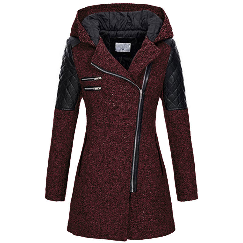 Women Warm Slim Full Zipper Coat Thick Woolen Coat Female Fall Winter Windbreaker Hooded Diagonal Zipper Women's Clothing by My Store